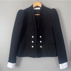 Tweed Poplin Blazer Blogger Favorite Black Crystal M
